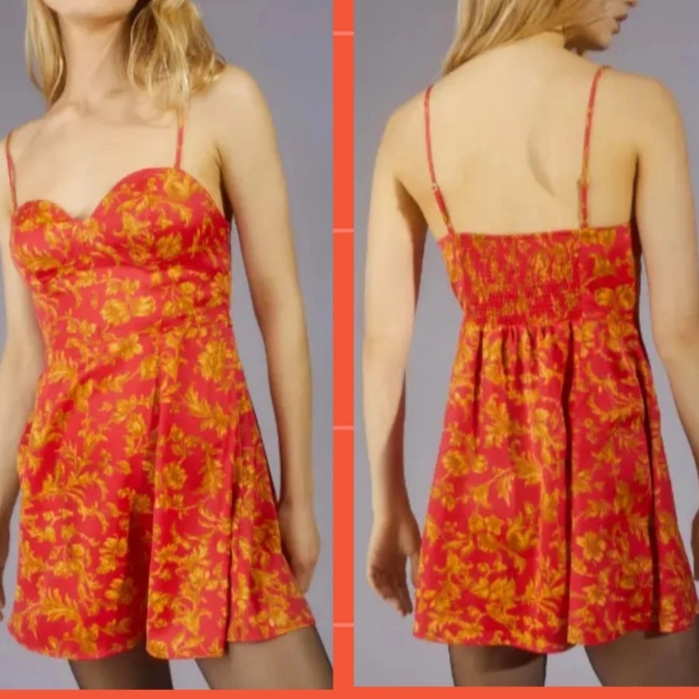 Urban Outfitters Orion Satin Bustier Mini Dress Size M NWOT red gold